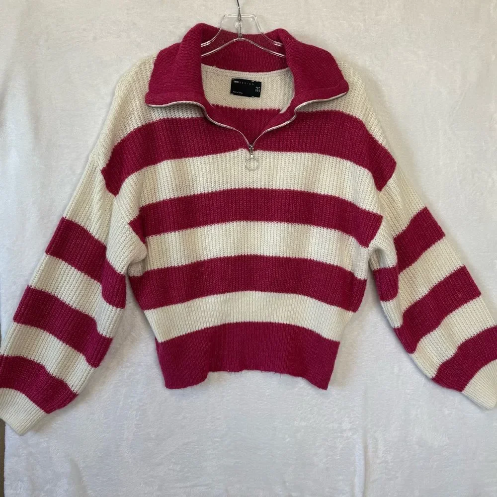ASOS Design Pink and‎ White Rugby Striped Women's Sweater Size 4 Preppy